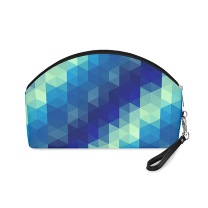 Geometric Blue Mosaic Makeup Bag — Blue Triangle Pattern Cosmetic Pouch - JennyCool