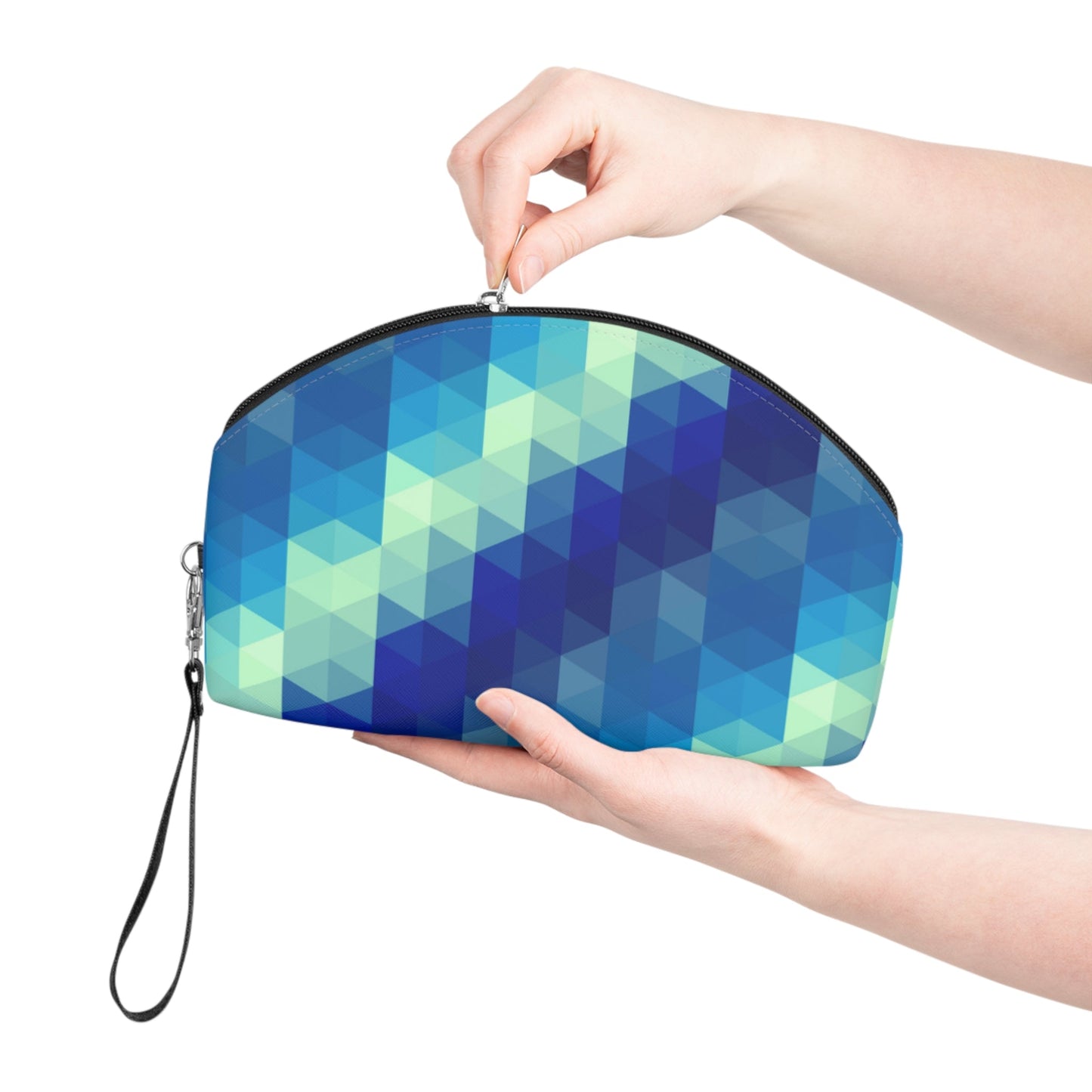 Geometric Blue Mosaic Makeup Bag — Blue Triangle Pattern Cosmetic Pouch - JennyCool