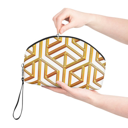 Gold Geometric Makeup Bag – Luxury Art Deco Cosmetic Pouch, Faux Leather Travel Makeup Organizer - JennyCool