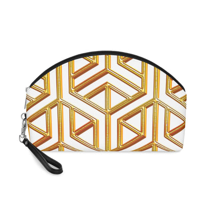 Gold Geometric Makeup Bag – Luxury Art Deco Cosmetic Pouch, Faux Leather Travel Makeup Organizer - JennyCool