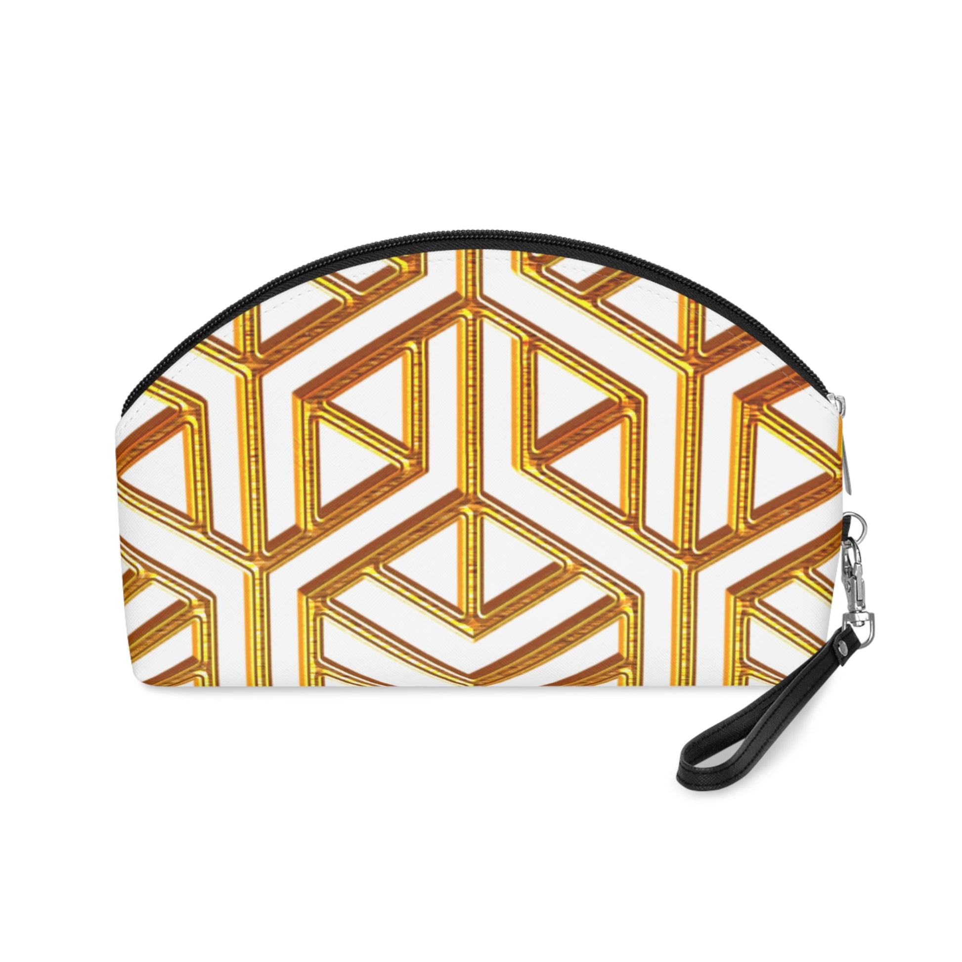 Gold Geometric Makeup Bag – Luxury Art Deco Cosmetic Pouch, Faux Leather Travel Makeup Organizer - JennyCool