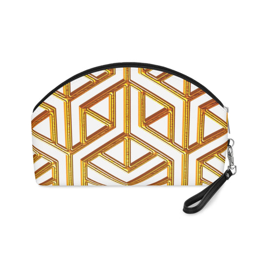 Gold Geometric Makeup Bag – Luxury Art Deco Cosmetic Pouch, Faux Leather Travel Makeup Organizer - JennyCool
