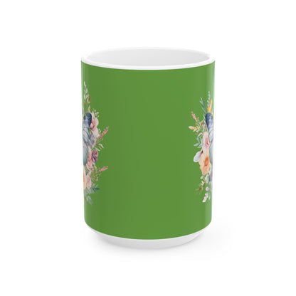 Green Ceramic Mug Butterfly, (11oz, 15oz) - JennyCool