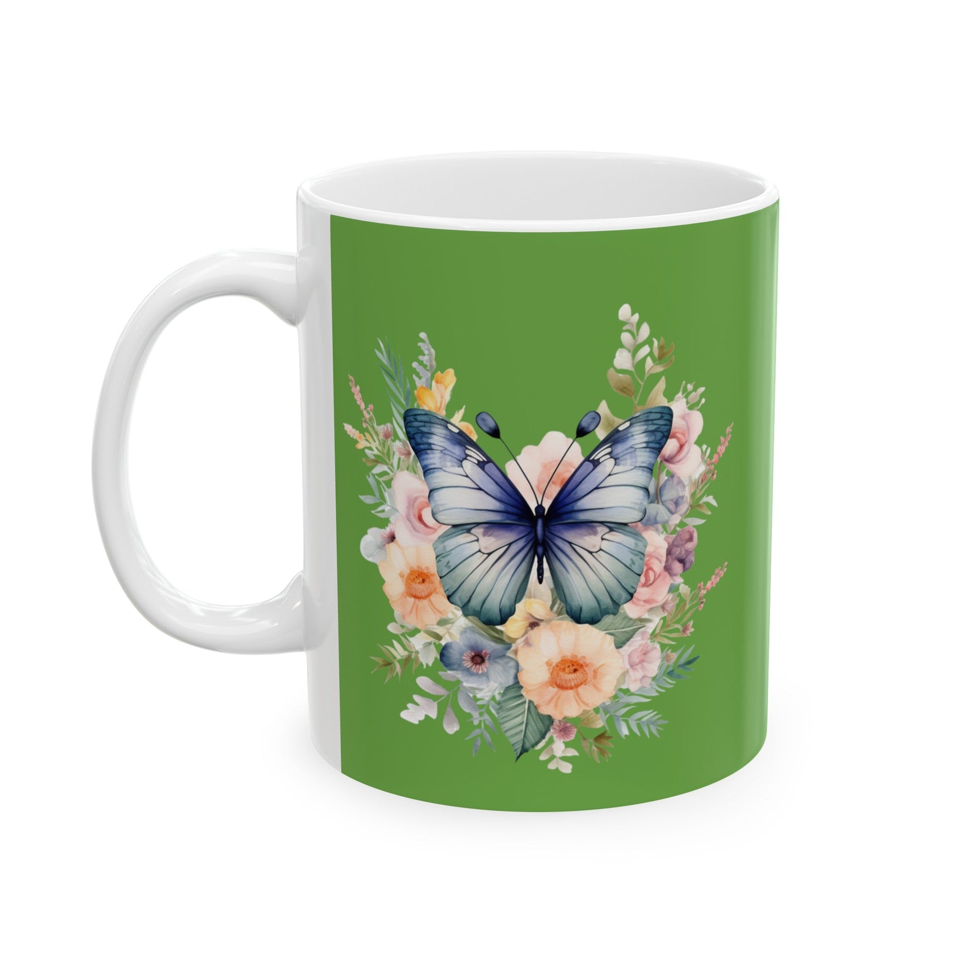 Green Ceramic Mug Butterfly, (11oz, 15oz) - JennyCool