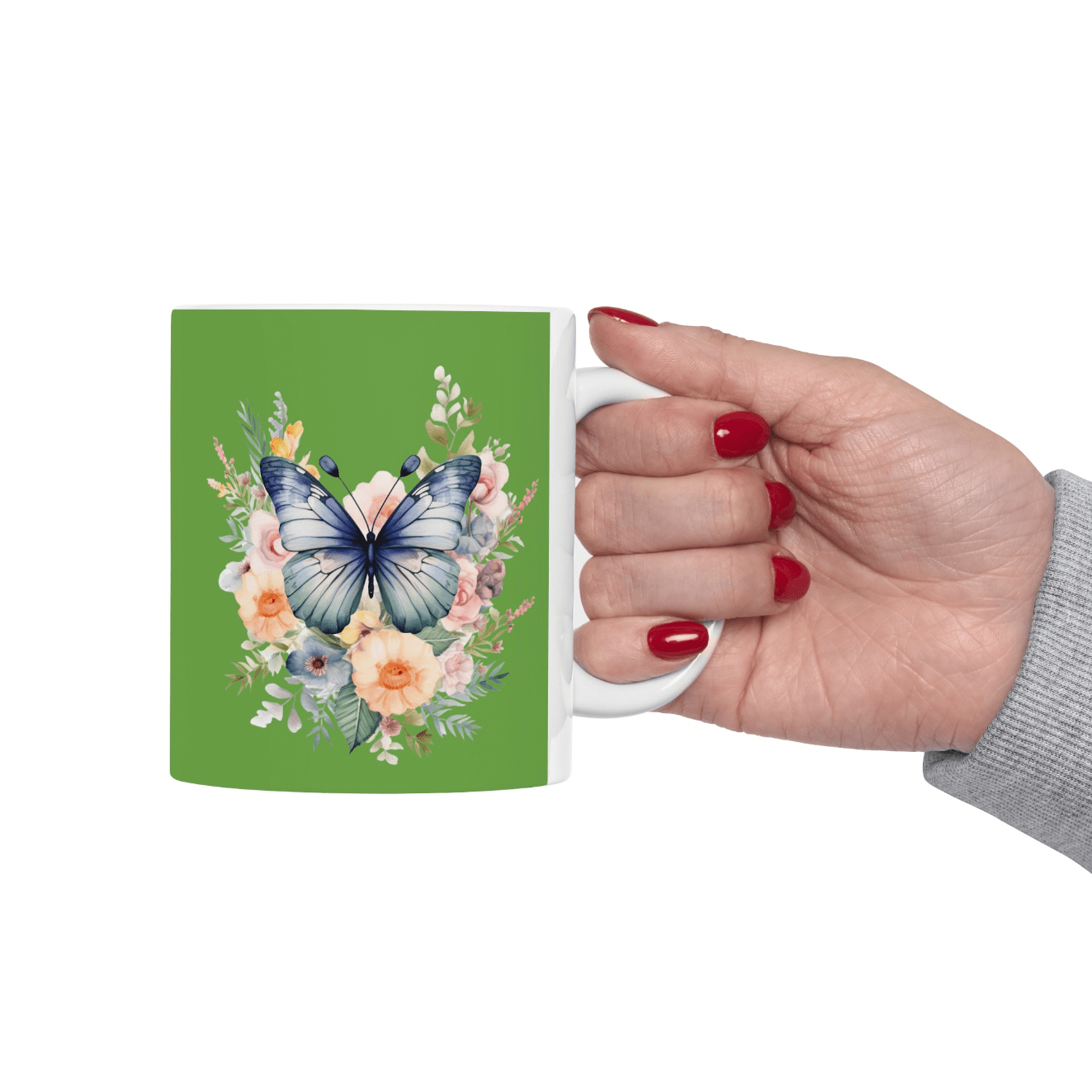 Green Ceramic Mug Butterfly, (11oz, 15oz) - JennyCool