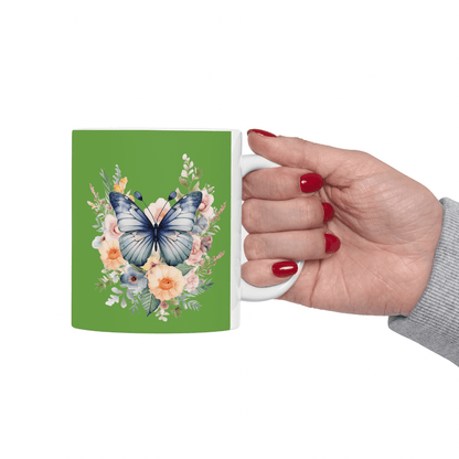 Green Ceramic Mug Butterfly, (11oz, 15oz) - JennyCool