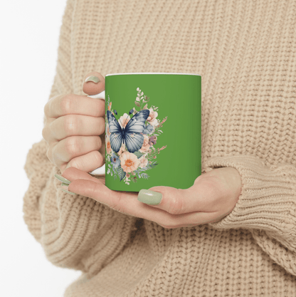 Green Ceramic Mug Butterfly, (11oz, 15oz) - JennyCool
