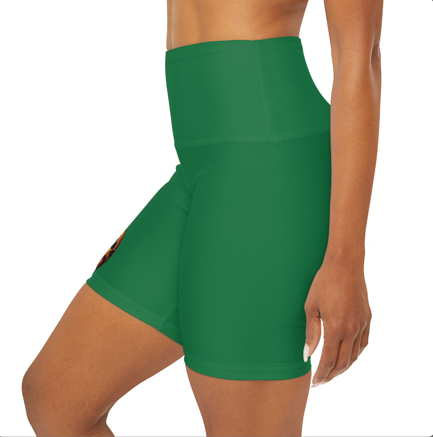 High Waisted Green Yoga Shorts (AOP) with a Snake design