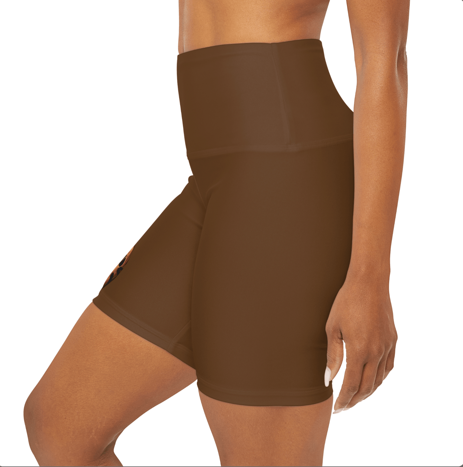 High Waisted Brown Yoga Shorts (AOP) with a Snake design - JennyCool