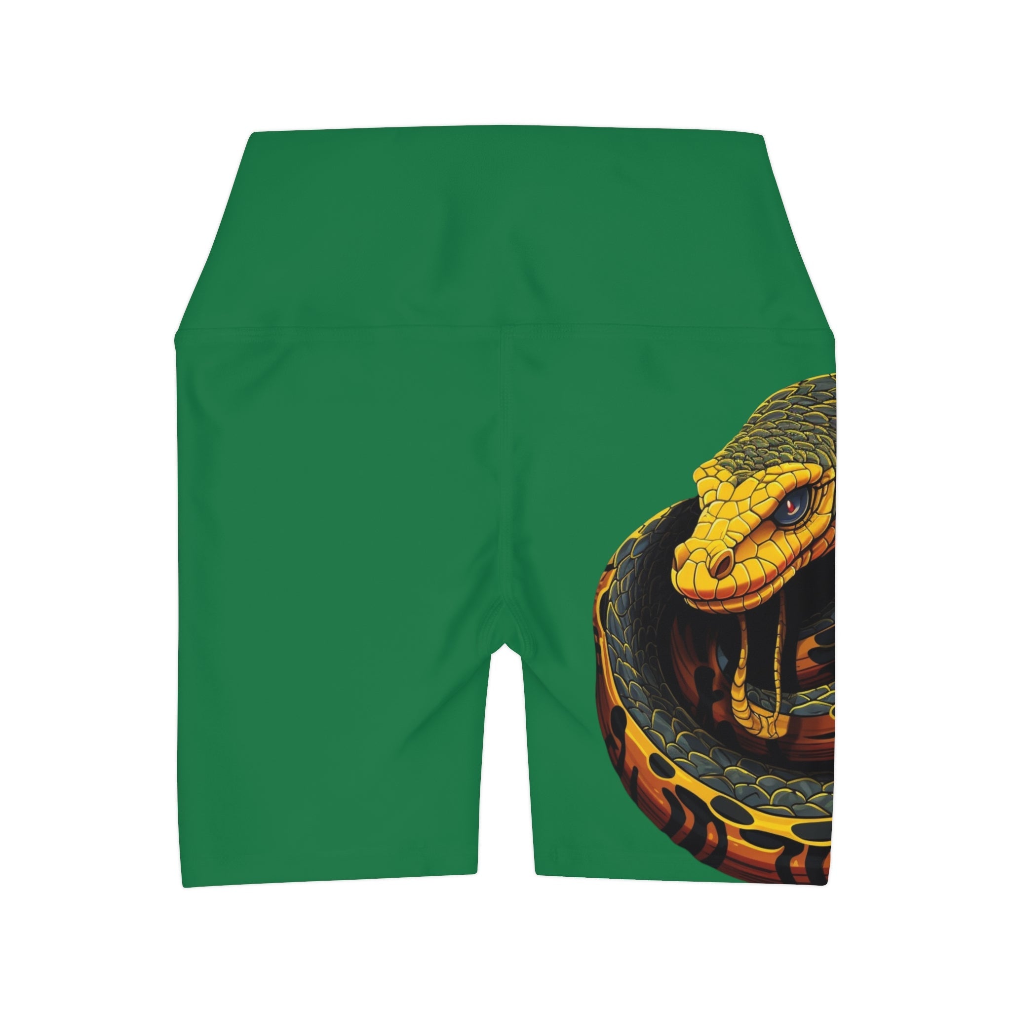 High Waisted Green Yoga Shorts (AOP) with a Snake design - JennyCool