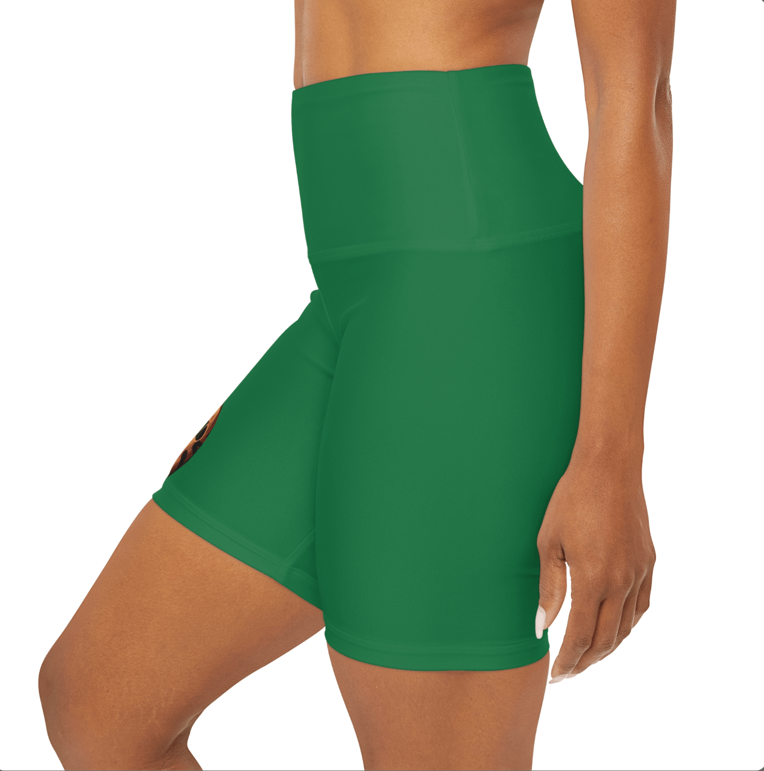 High Waisted Green Yoga Shorts (AOP) with a Snake design - JennyCool