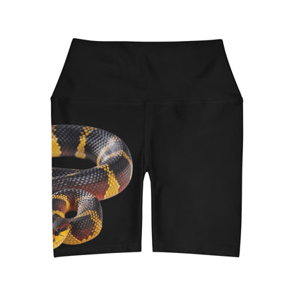 High Waisted Red Yoga Shorts (AOP) Black Color with a Snake design - JennyCool