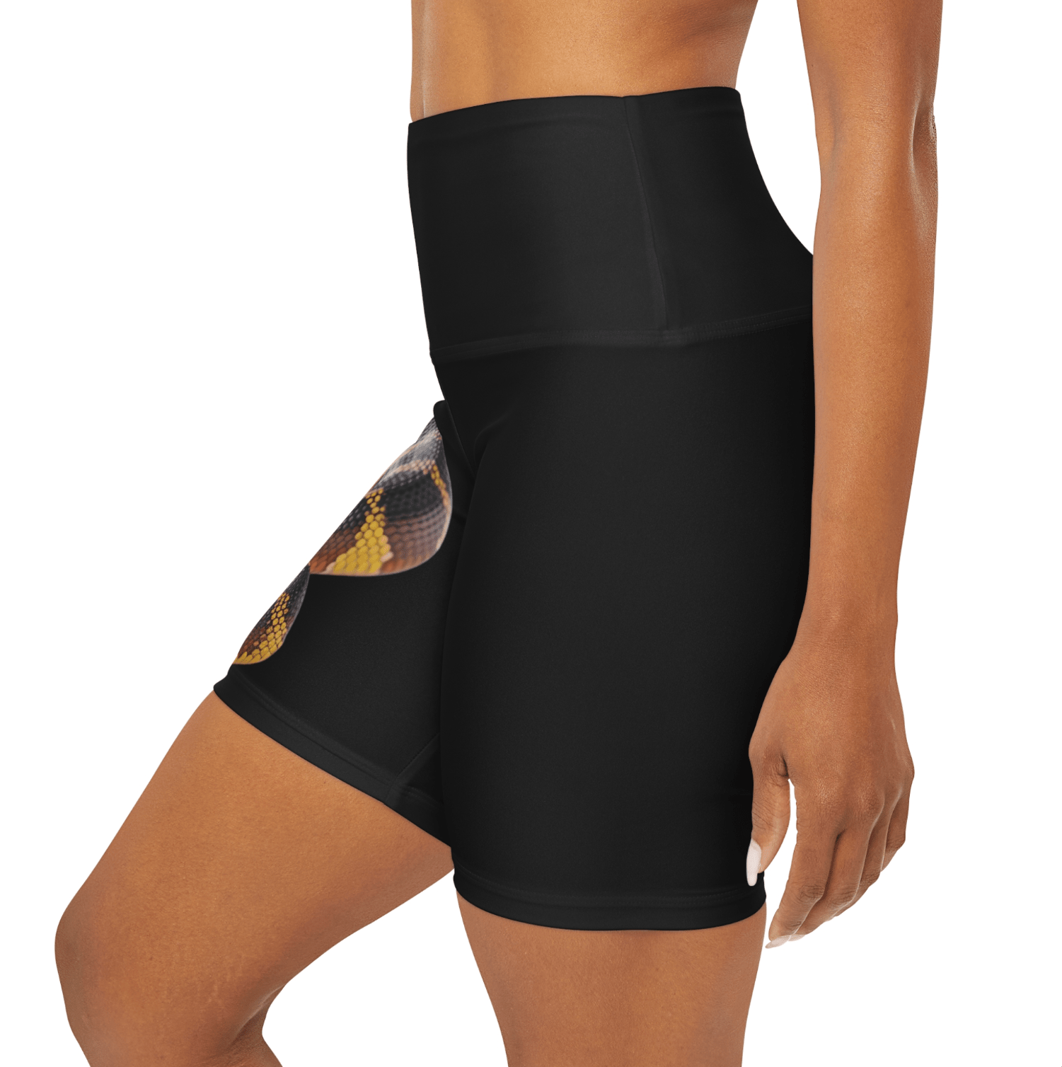 High Waisted Red Yoga Shorts (AOP) Black Color with a Snake design - JennyCool