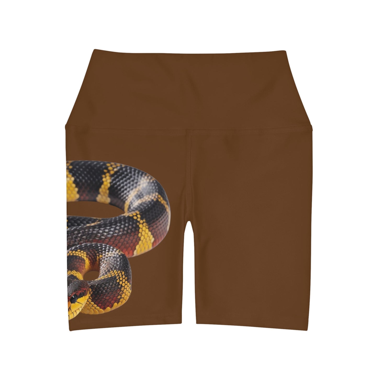 High Waisted Red Yoga Shorts (AOP) Brown Color with a Snake design - JennyCool