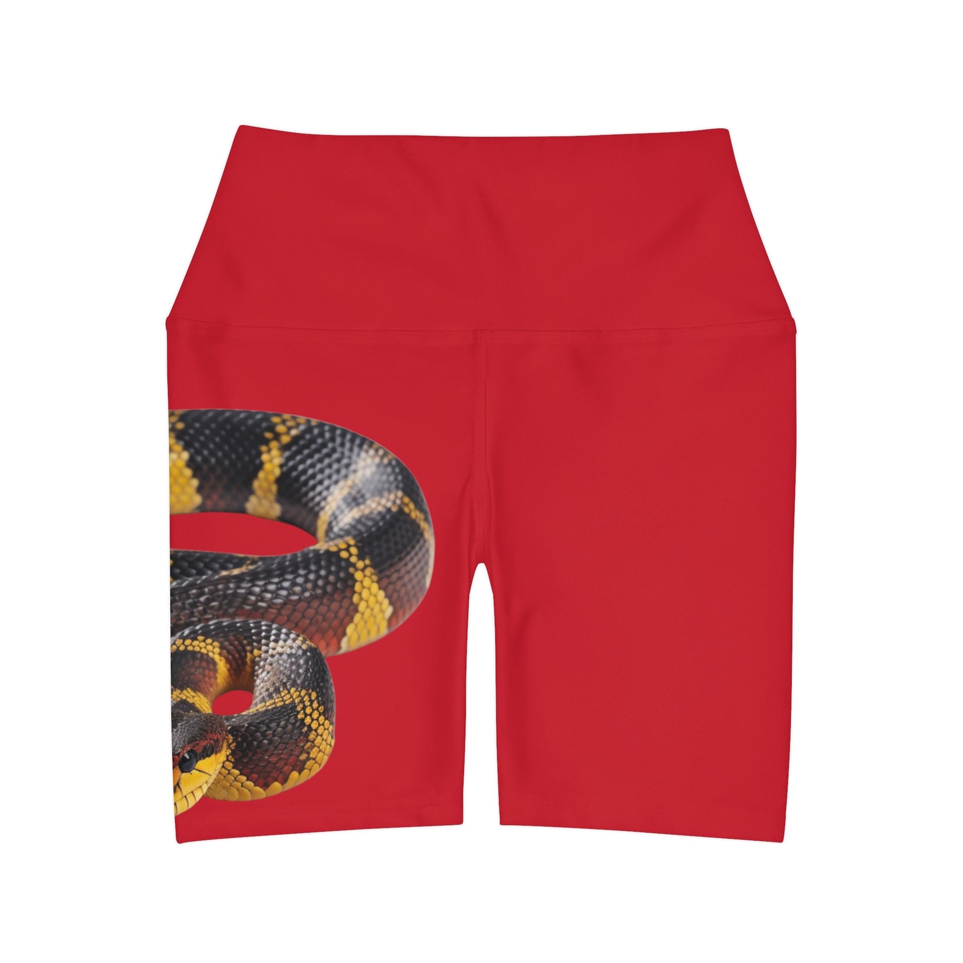 High Waisted Red Yoga Shorts (AOP) with a Snake design - JennyCool