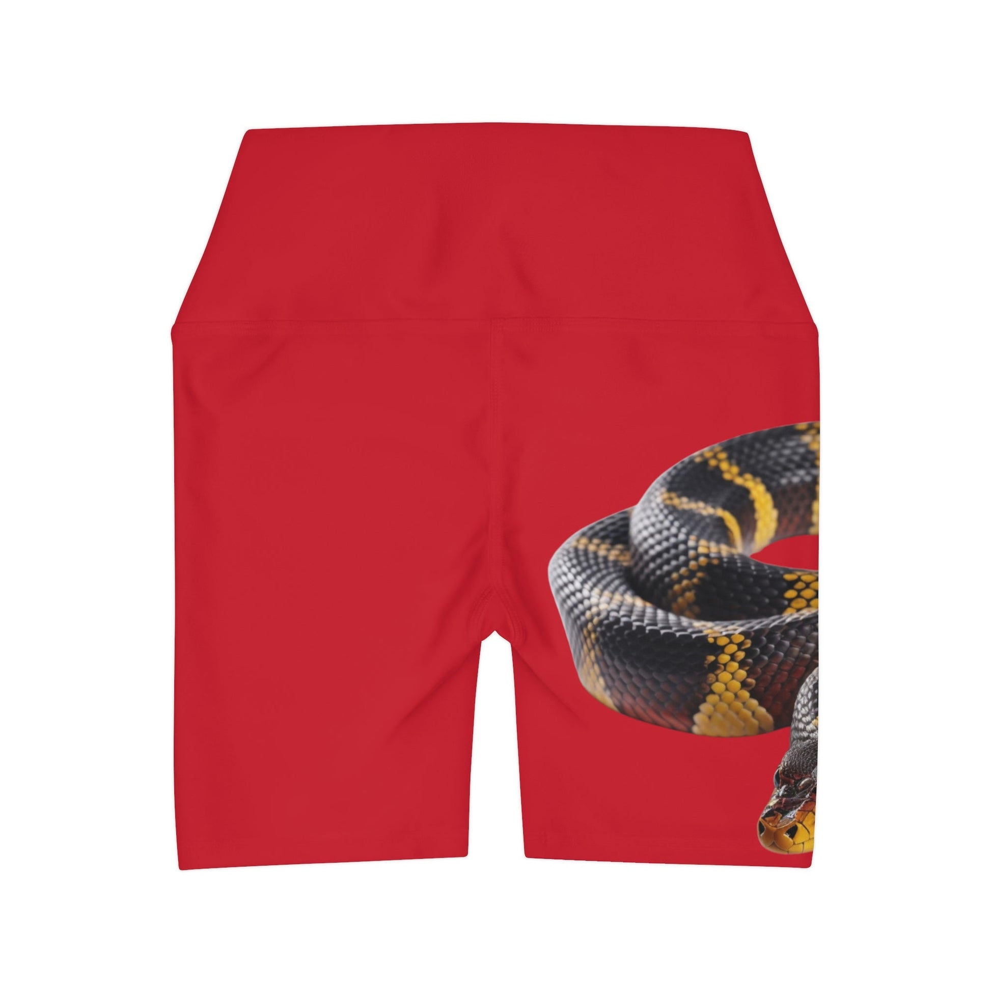 High Waisted Red Yoga Shorts (AOP) with a Snake design - JennyCool