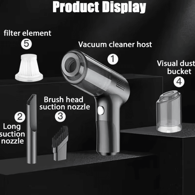 JC Auto Wireless Car Vacuum Cleaner – 12000Pa High Power Portable Cleaner for Car & Home (Type - C Rechargeable) - JennyCool
