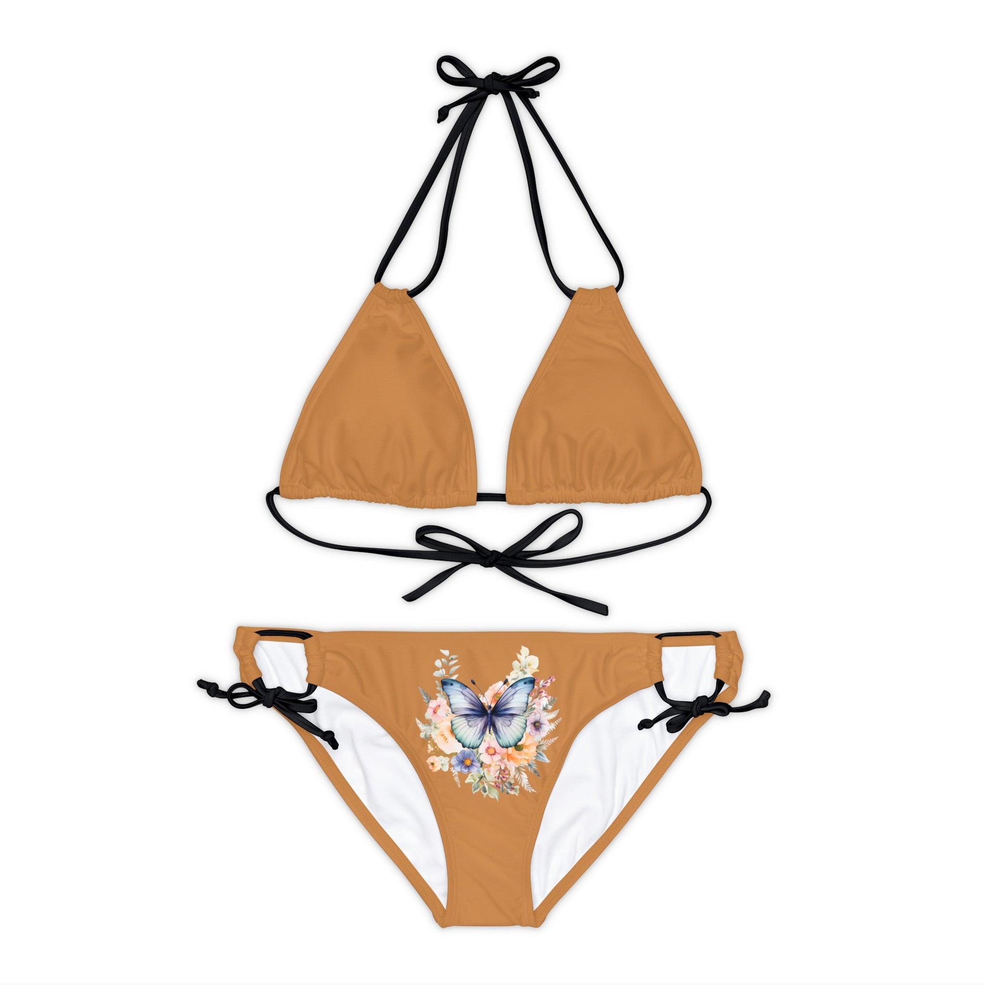 Light Brown Strappy Bikini Set (AOP) with Butterfly design - JennyCool
