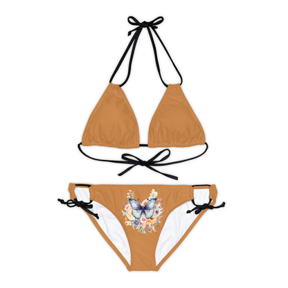 Light Brown Strappy Bikini Set (AOP) with Butterfly design - JennyCool