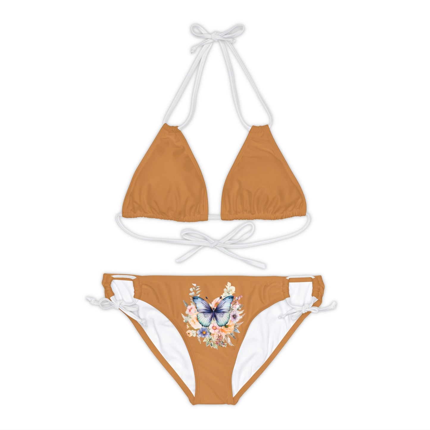 Light Brown Strappy Bikini Set (AOP) with Butterfly design - JennyCool