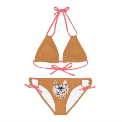 Light Brown Strappy Bikini Set (AOP) with Butterfly design - JennyCool