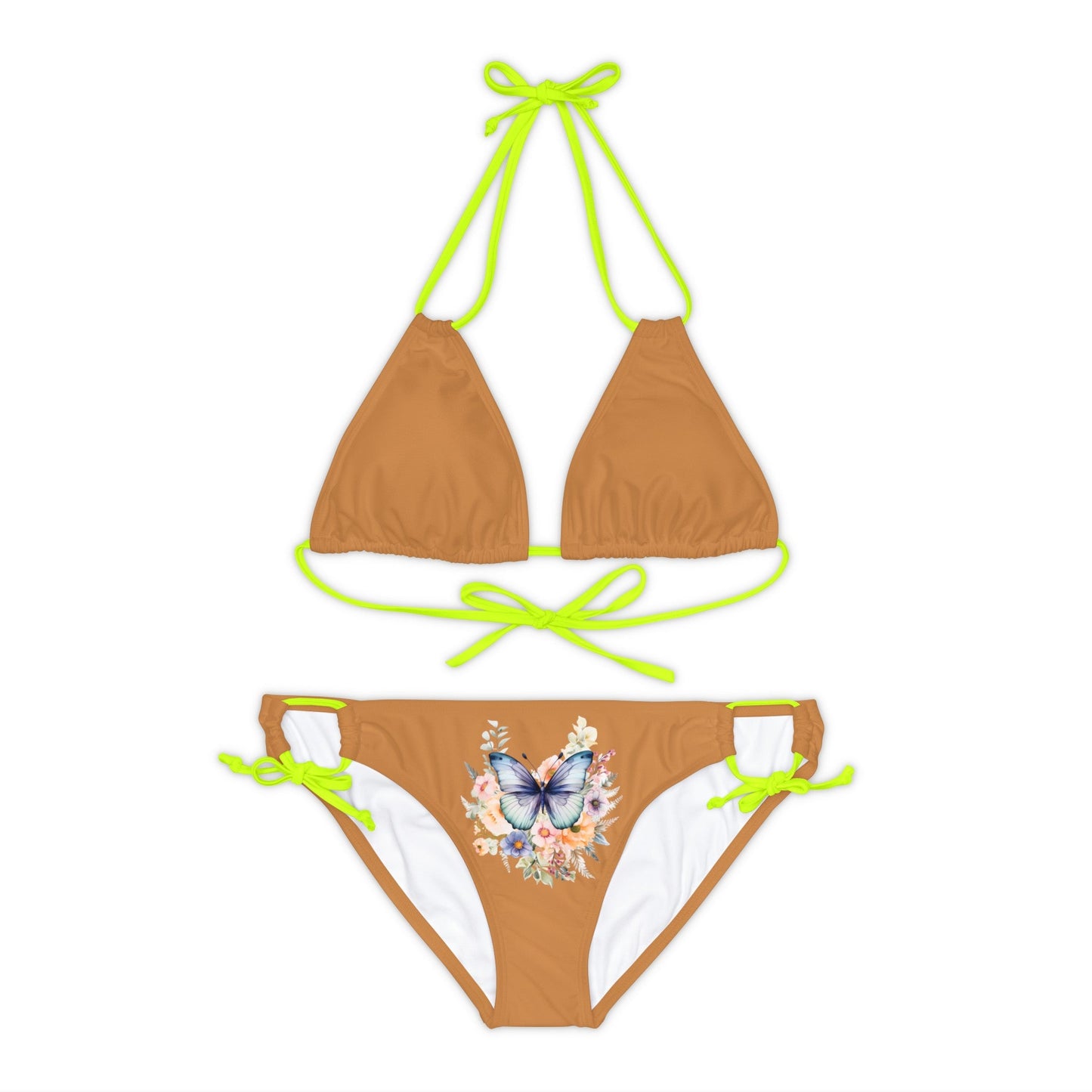 Light Brown Strappy Bikini Set (AOP) with Butterfly design - JennyCool