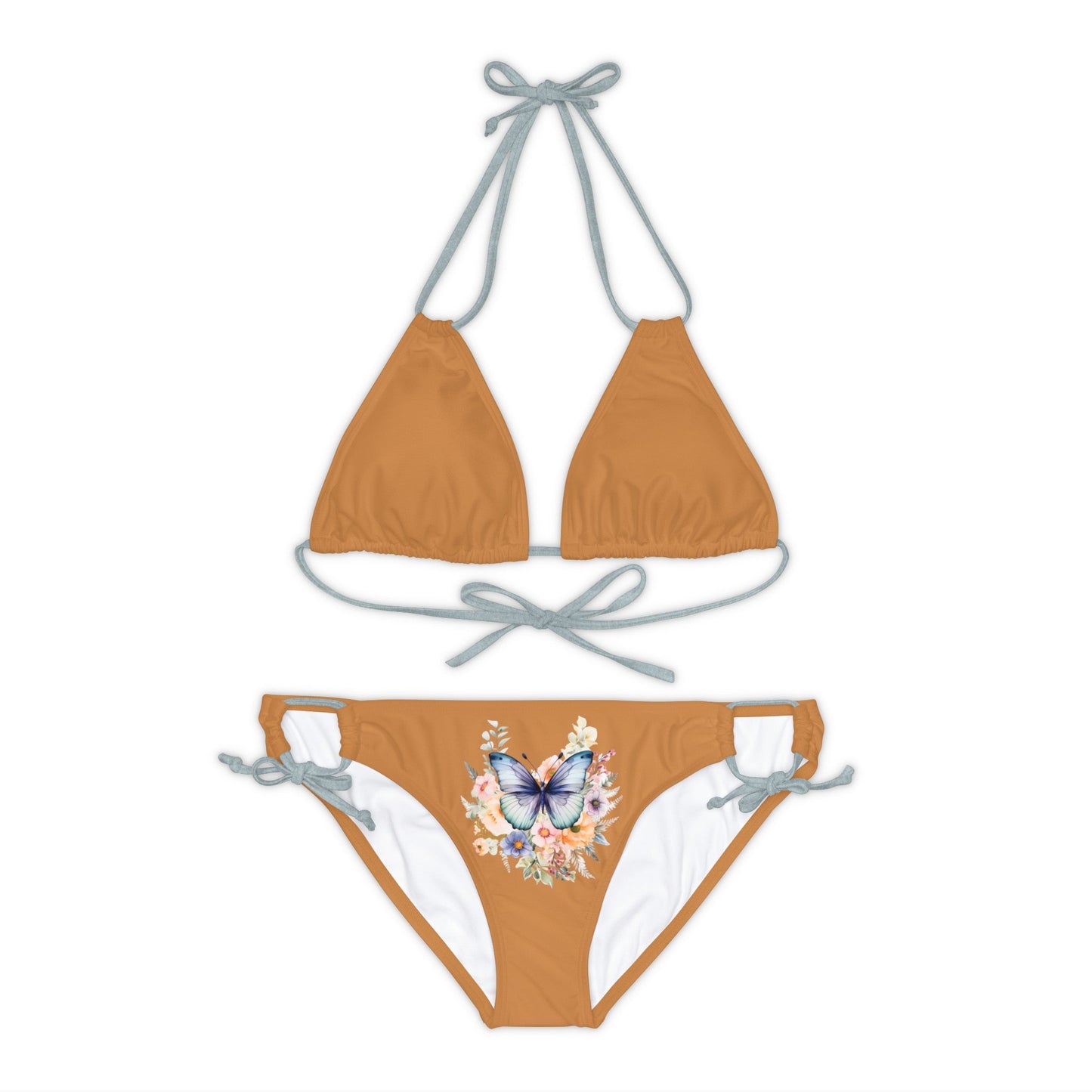 Light Brown Strappy Bikini Set (AOP) with Butterfly design - JennyCool