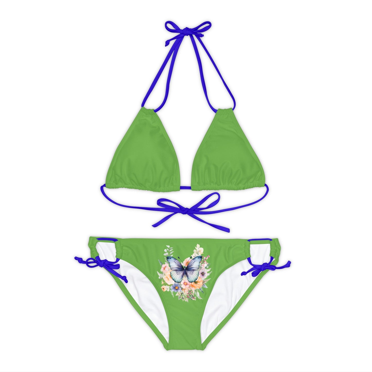 Light Green Strappy Bikini Set (AOP) with Butterfly design - JennyCool