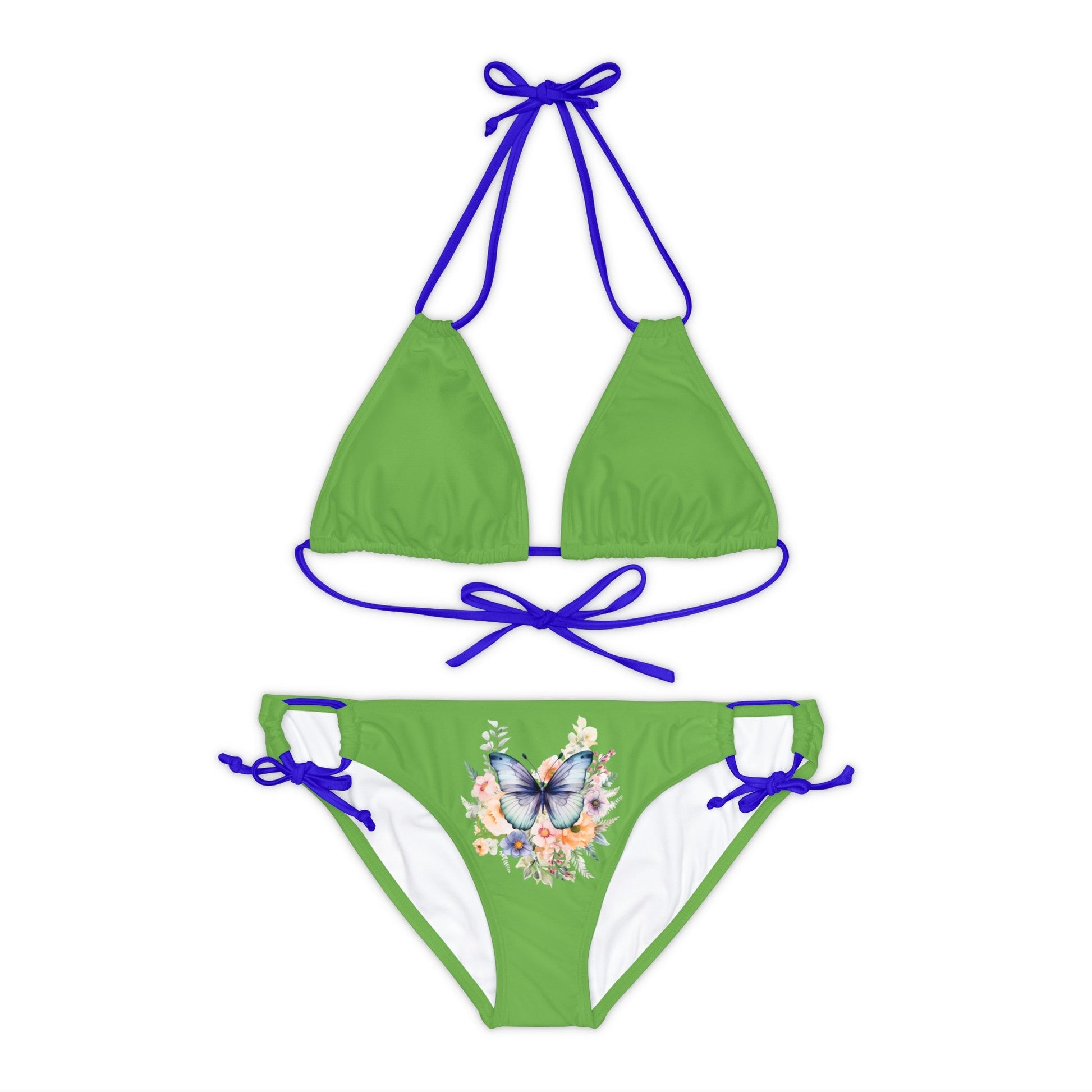 Light Green Strappy Bikini Set (AOP) with Butterfly design - JennyCool