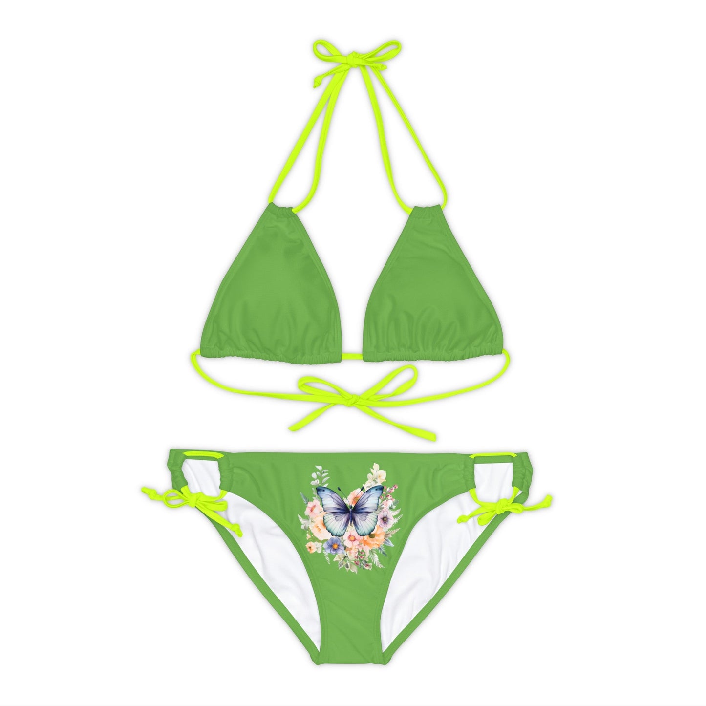 Light Green Strappy Bikini Set (AOP) with Butterfly design - JennyCool