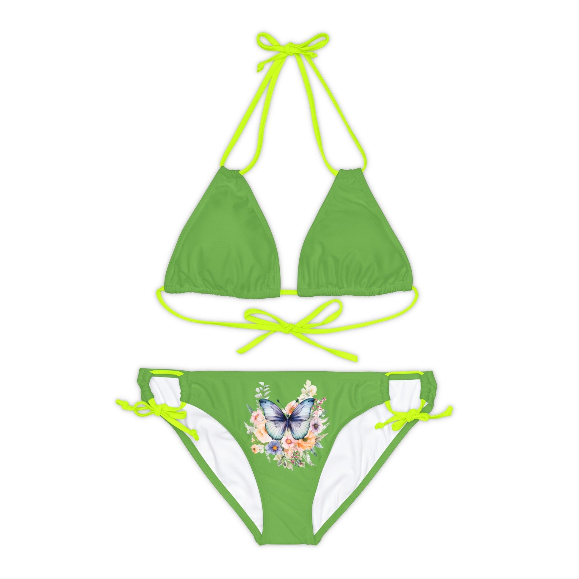 Light Green Strappy Bikini Set (AOP) with Butterfly design - JennyCool