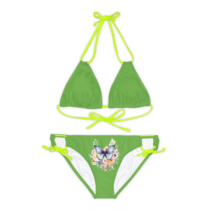 Light Green Strappy Bikini Set (AOP) with Butterfly design - JennyCool