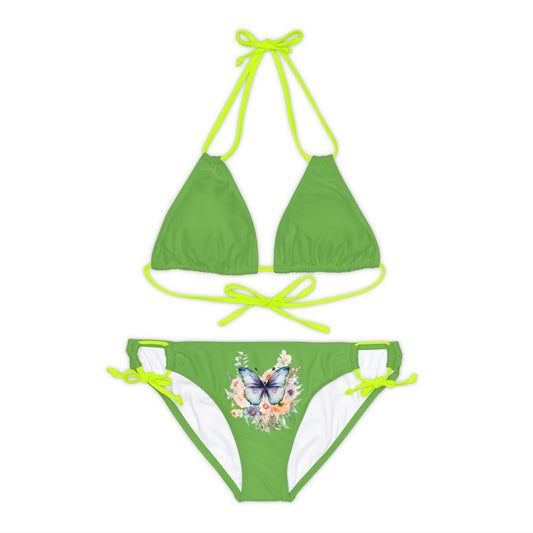 Light Green Strappy Bikini Set (AOP) with Butterfly design - JennyCool