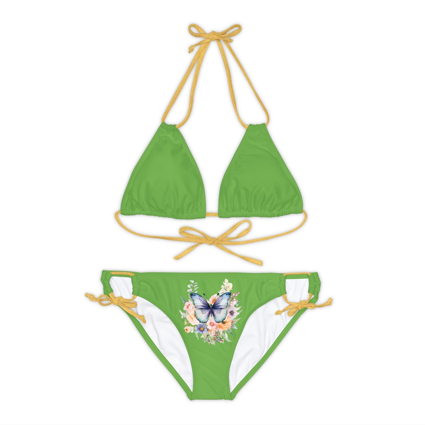 Light Green Strappy Bikini Set (AOP) with Butterfly design - JennyCool