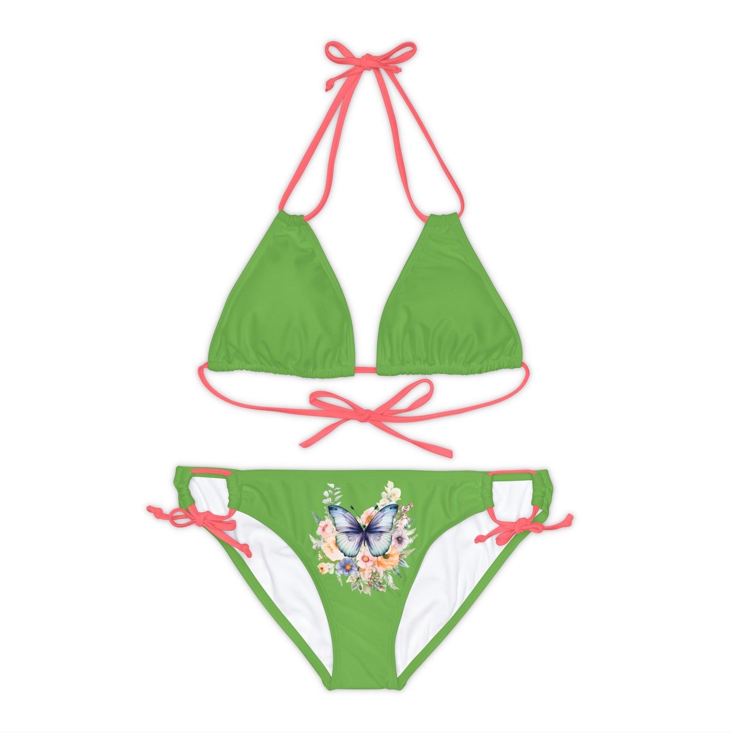 Light Green Strappy Bikini Set (AOP) with Butterfly design - JennyCool