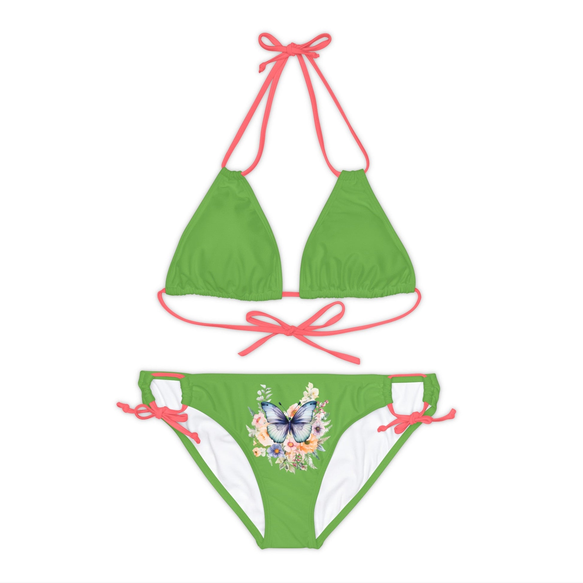 Light Green Strappy Bikini Set (AOP) with Butterfly design - JennyCool