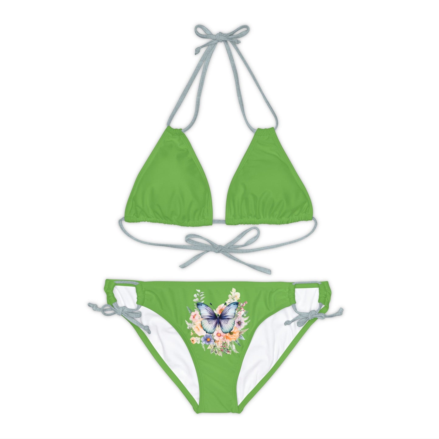 Light Green Strappy Bikini Set (AOP) with Butterfly design - JennyCool