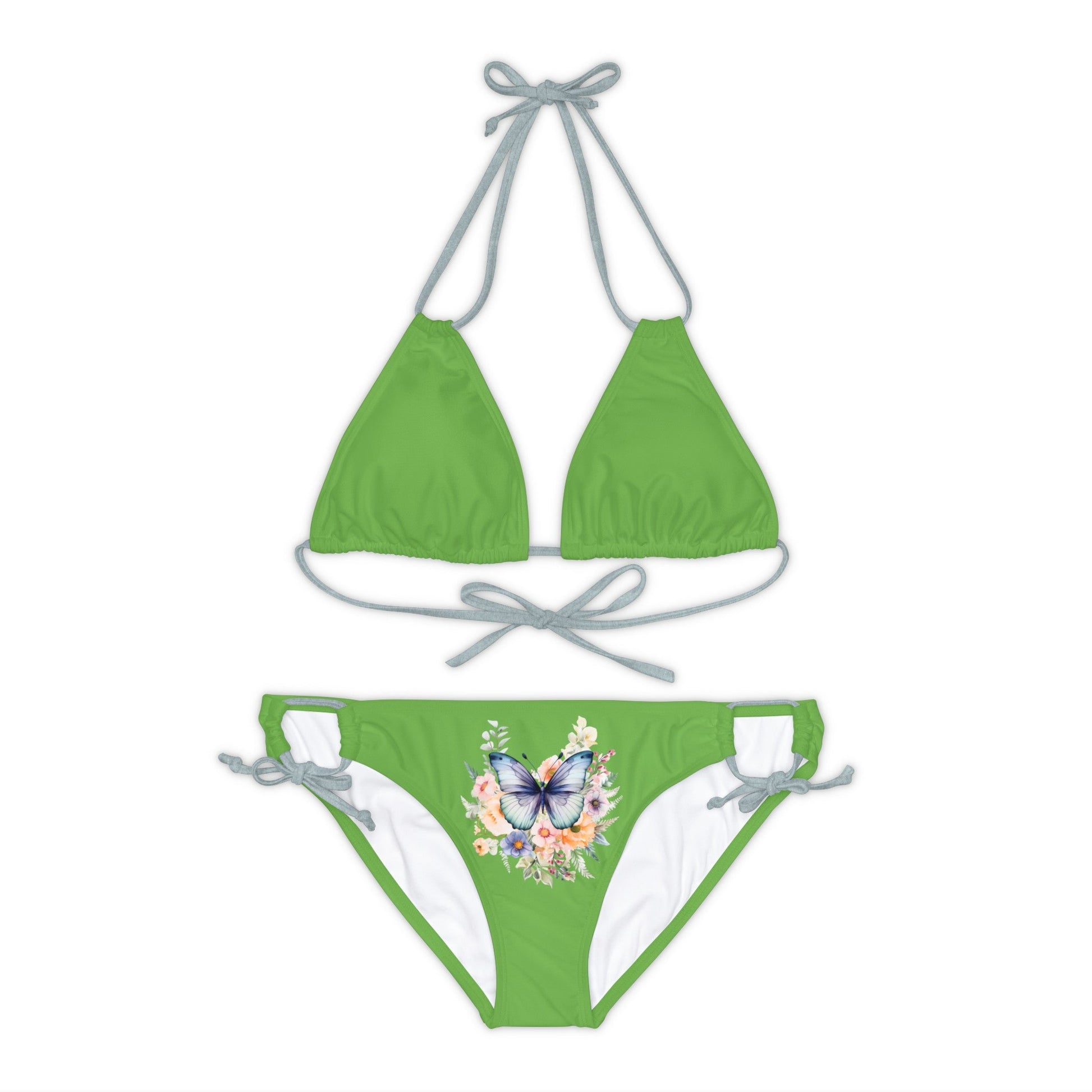 Light Green Strappy Bikini Set (AOP) with Butterfly design - JennyCool