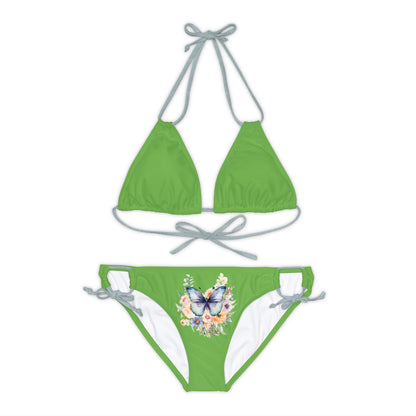 Light Green Strappy Bikini Set (AOP) with Butterfly design - JennyCool