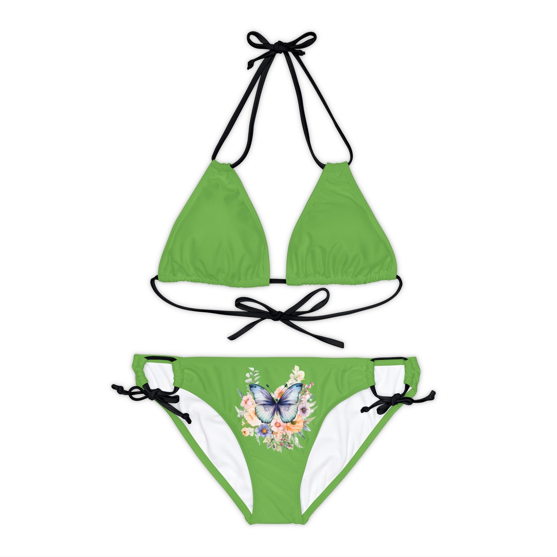 Light Green Strappy Bikini Set (AOP) with Butterfly design - JennyCool