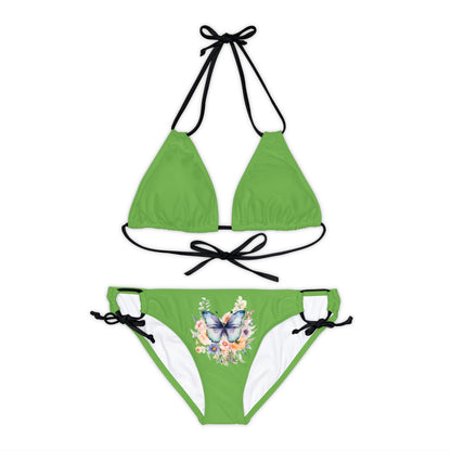 Light Green Strappy Bikini Set (AOP) with Butterfly design - JennyCool