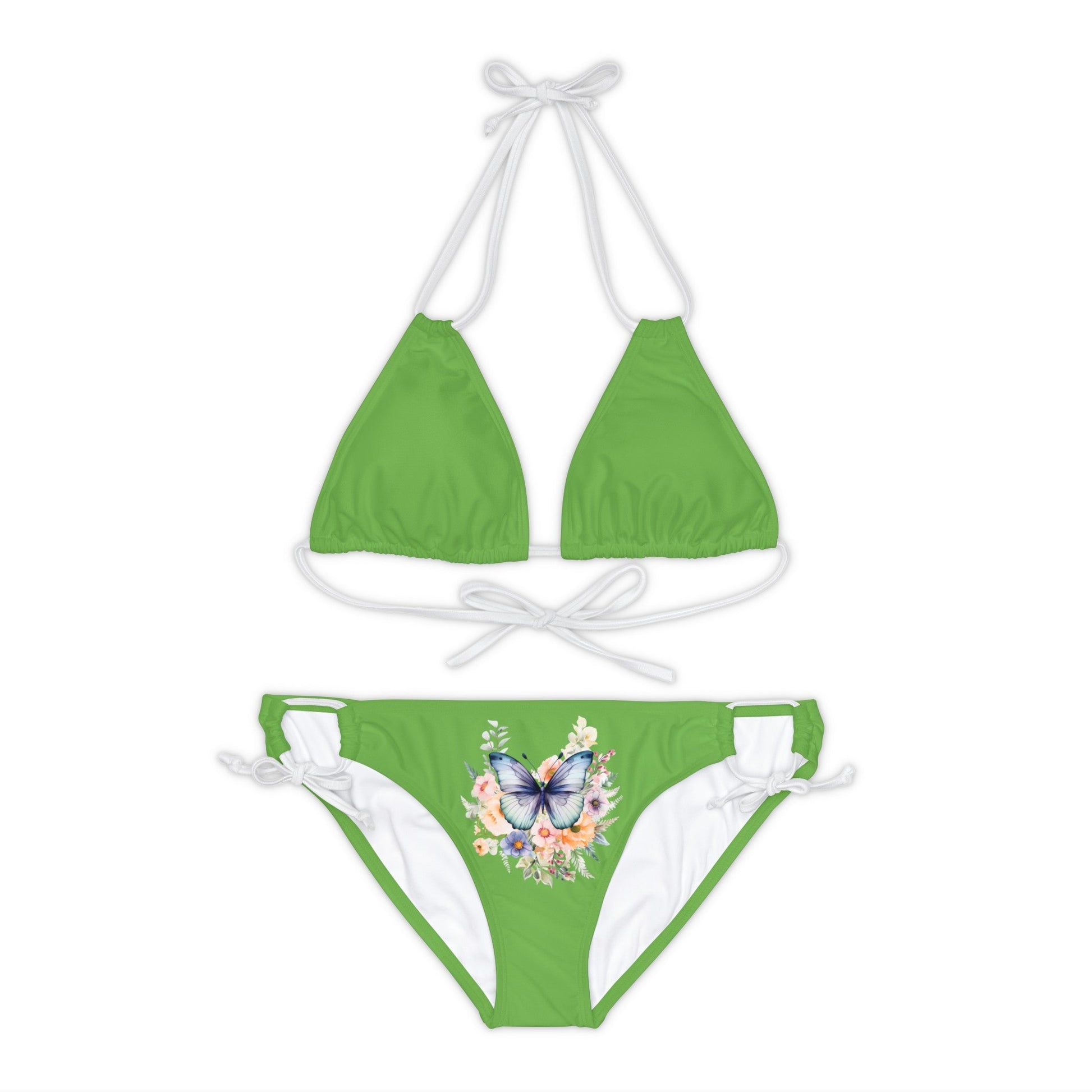 Light Green Strappy Bikini Set (AOP) with Butterfly design - JennyCool