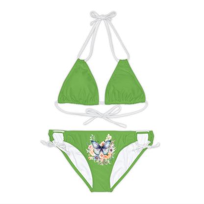 Light Green Strappy Bikini Set (AOP) with Butterfly design - JennyCool