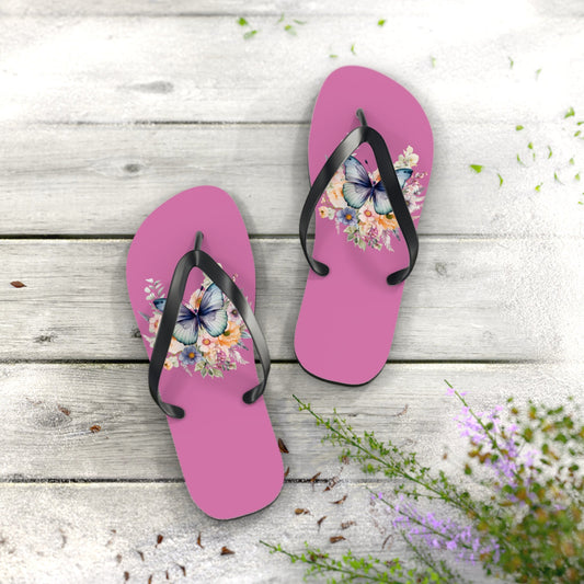 Light Pink Flip Flops with Butterfly Design - JennyCool
