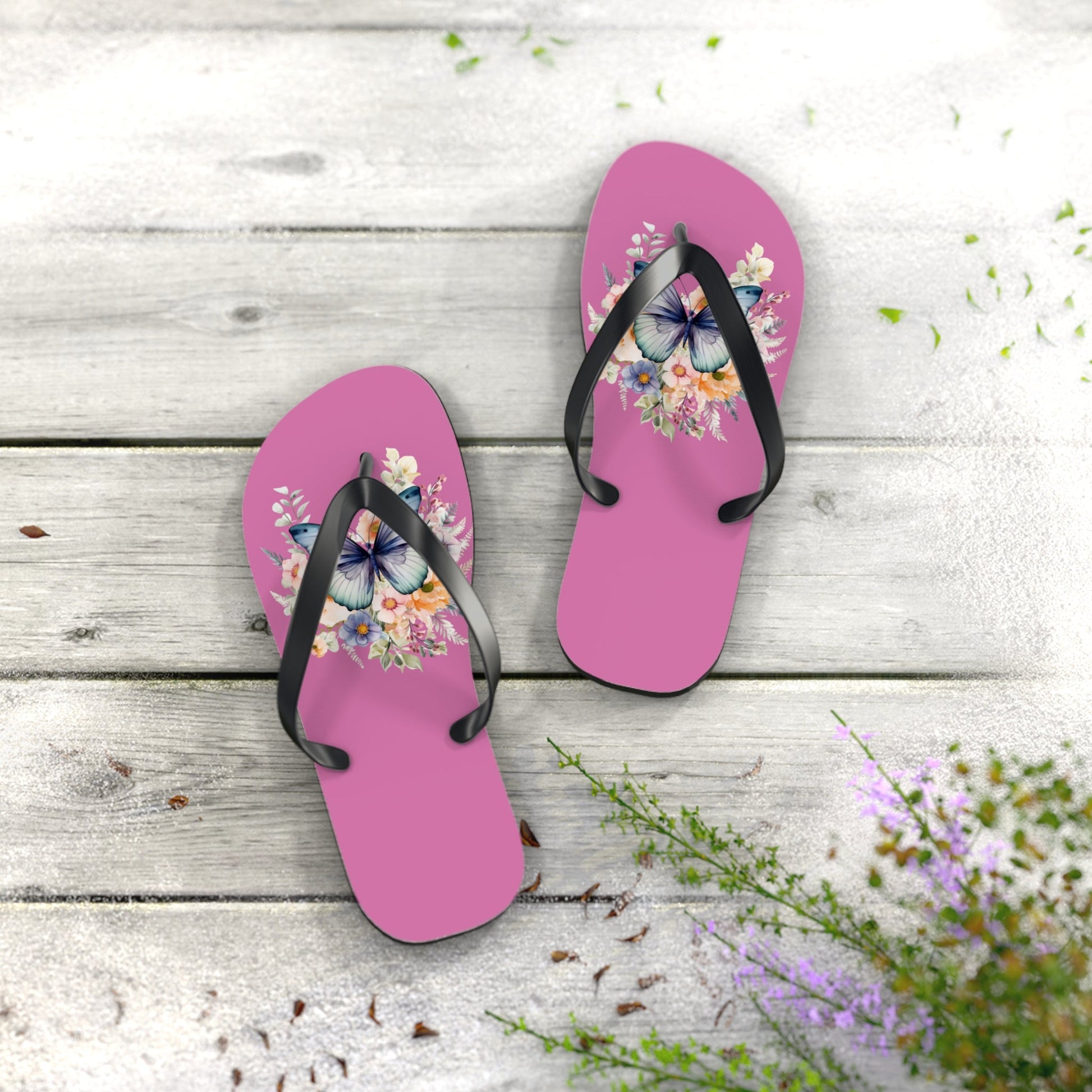Light Pink Flip Flops with Butterfly Design - JennyCool