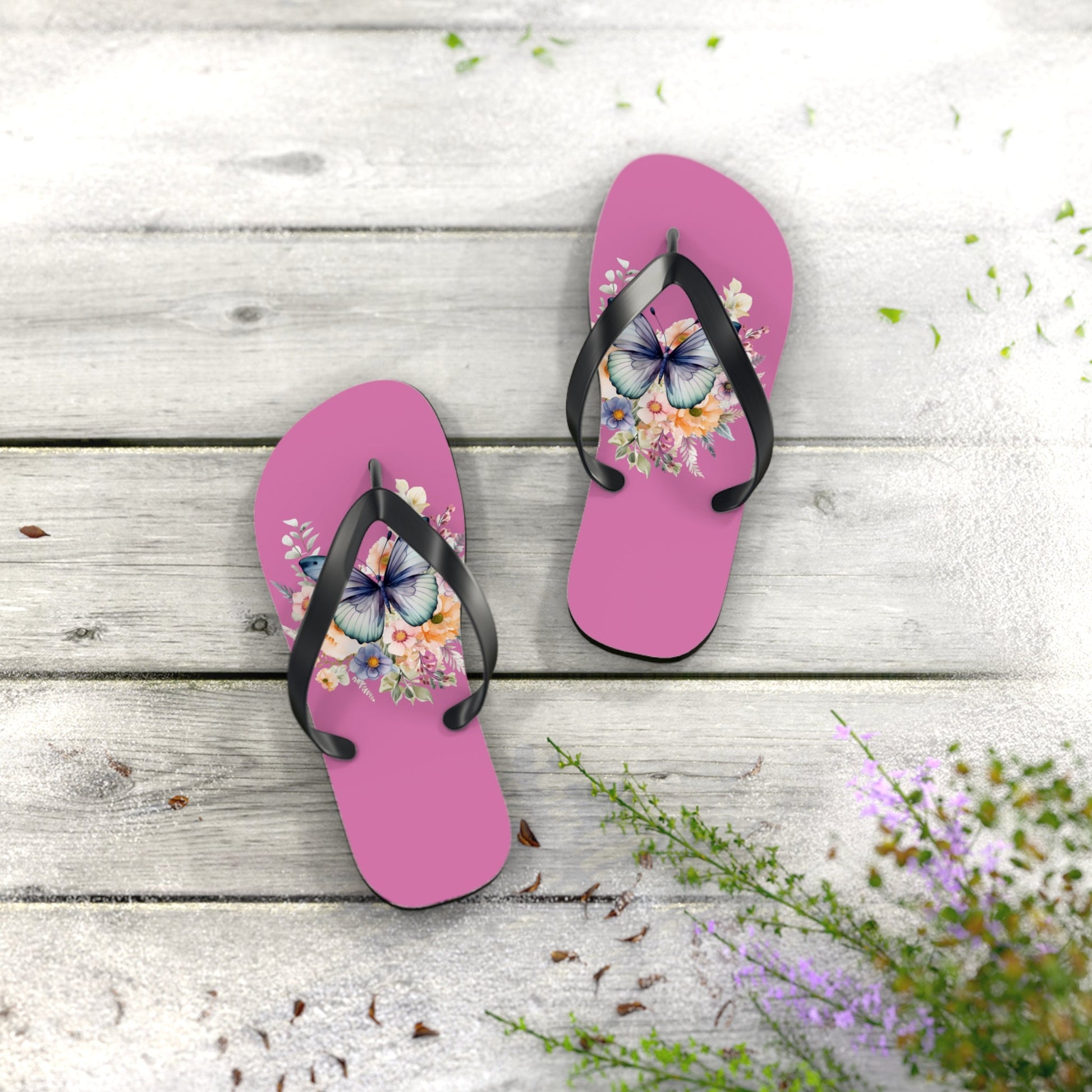 Light Pink Flip Flops with Butterfly Design - JennyCool
