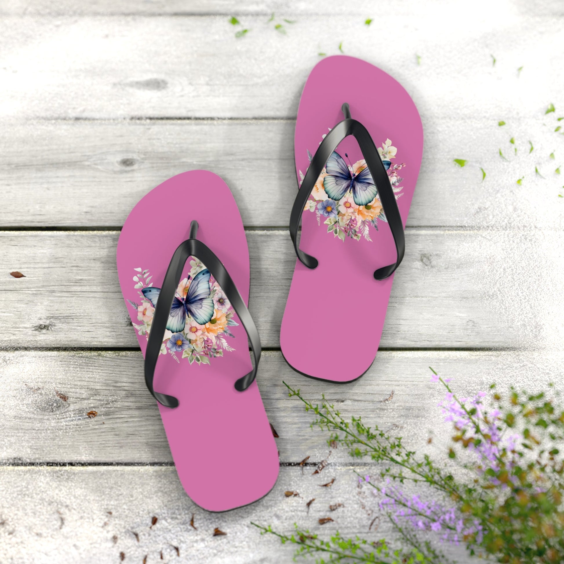 Light Pink Flip Flops with Butterfly Design - JennyCool