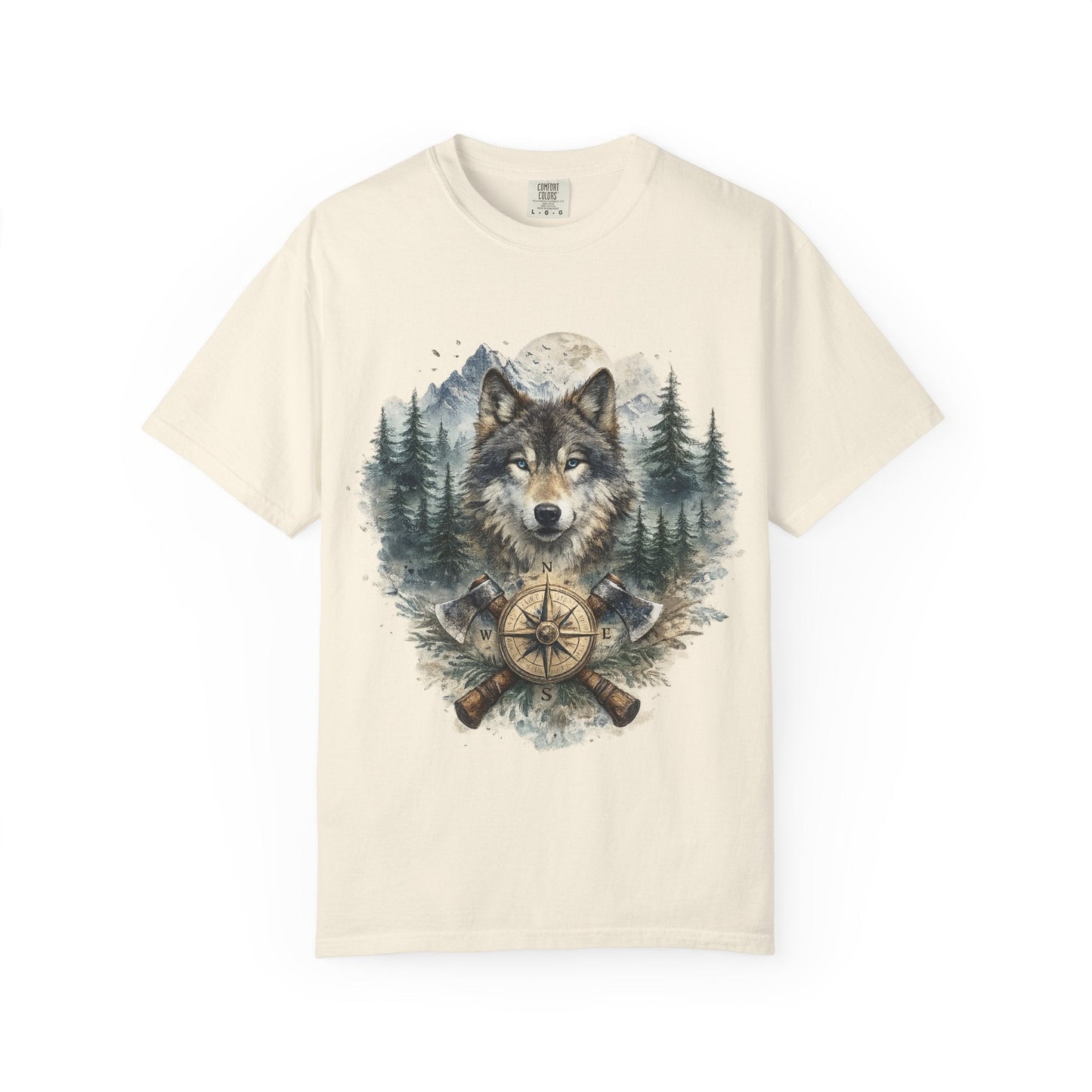 Lunar Wolf Compass Graphic T-Shirt – Vintage Wilderness Adventure Tee - JennyCool