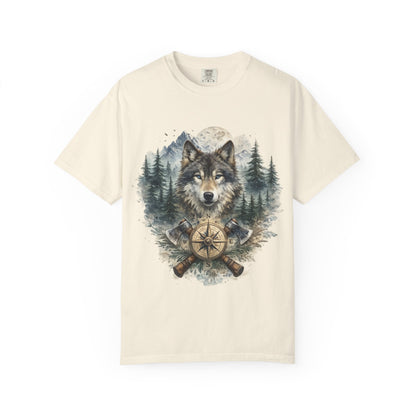 Lunar Wolf Compass Graphic T-Shirt – Vintage Wilderness Adventure Tee - JennyCool