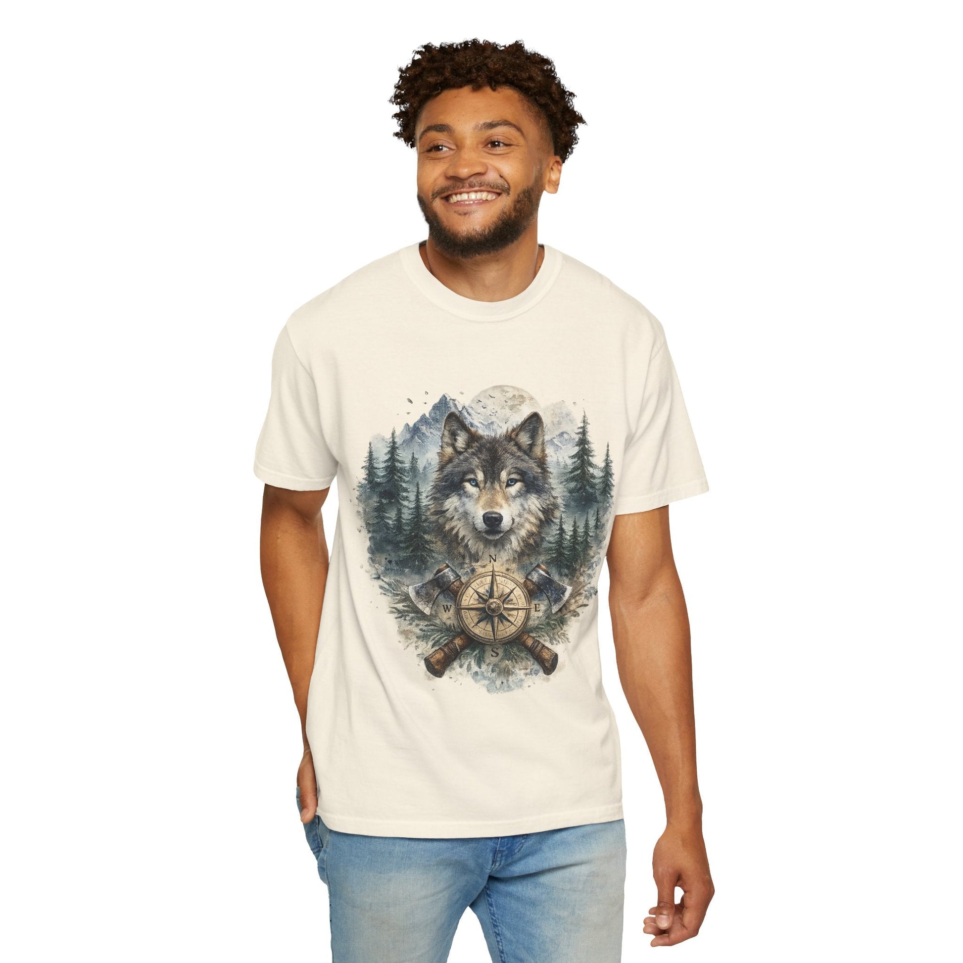 Lunar Wolf Compass Graphic T-Shirt – Vintage Wilderness Adventure Tee - JennyCool